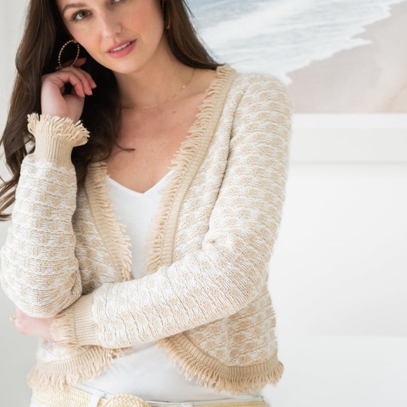 Burgess “The Jessica” Fringe Cashmere Cotton Bolero Cardigan Shrug in Sable - L - Picture 15 of 15